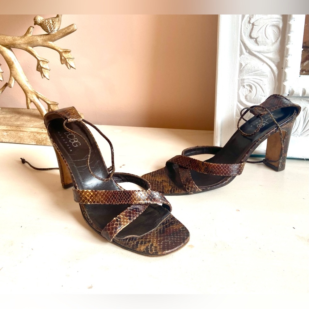 BCBG Snake Tie up Sandals Heels Made in Italy